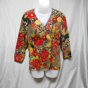 East 5th floral V neck top womens size medium